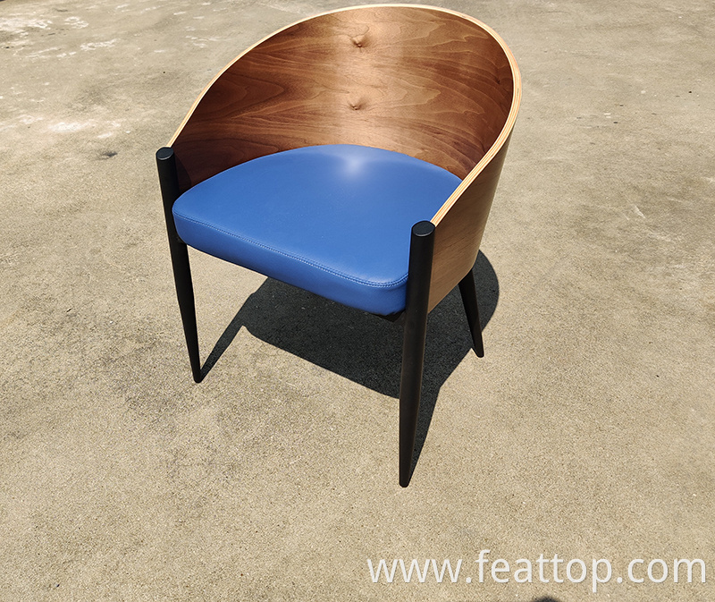 Good quality soft upholstery seat plywood dining chair with iron leg